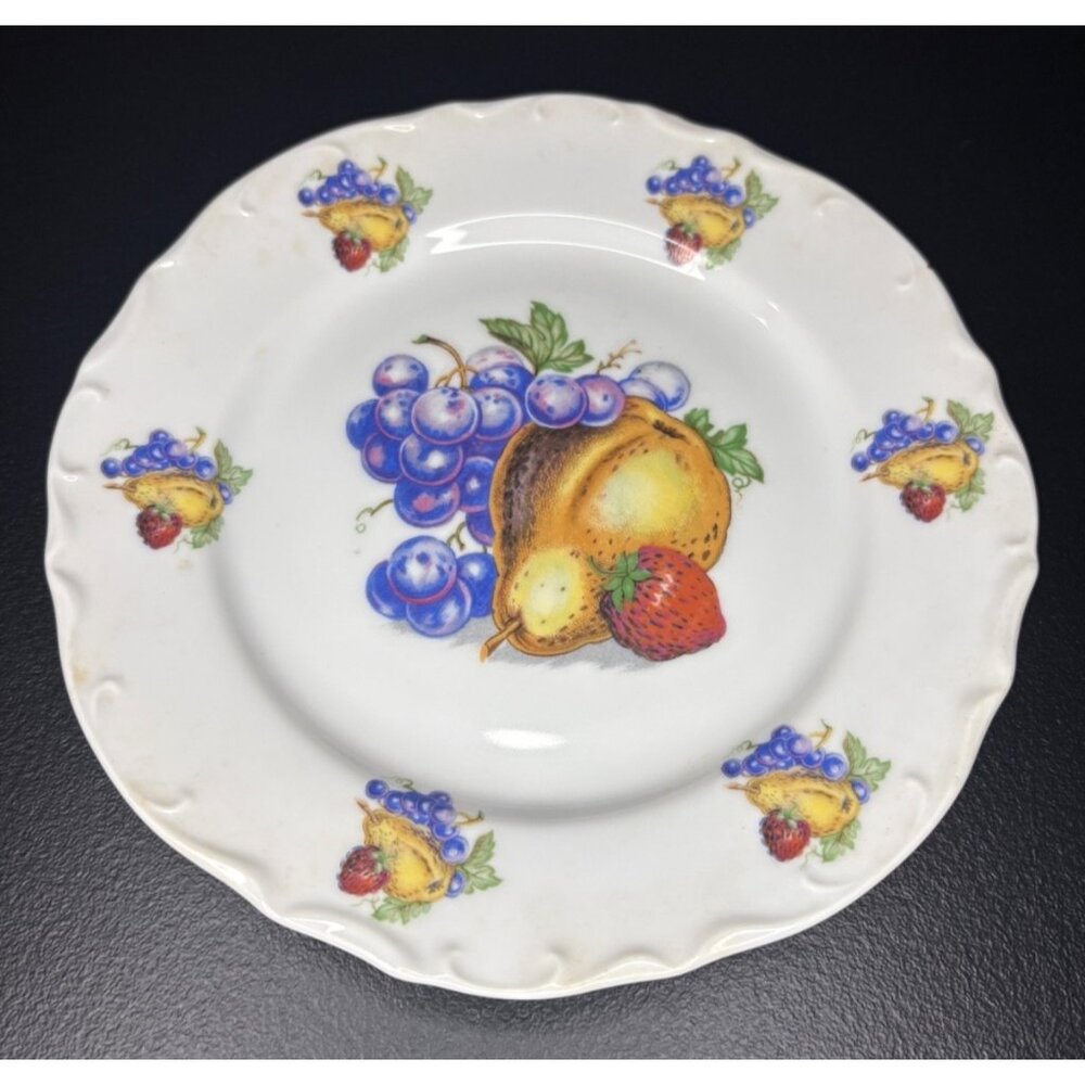 Decorative Pear Grape Strawberry Fruit Plate Bavaria Germany Scalloped Embossed